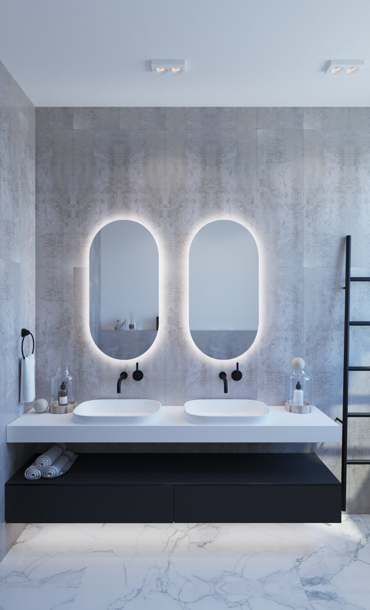 Ablaze - Backlit Pill Shape Mirror with Cool Light 500x1000x45mm 61Watts - Includes Mirror Demister