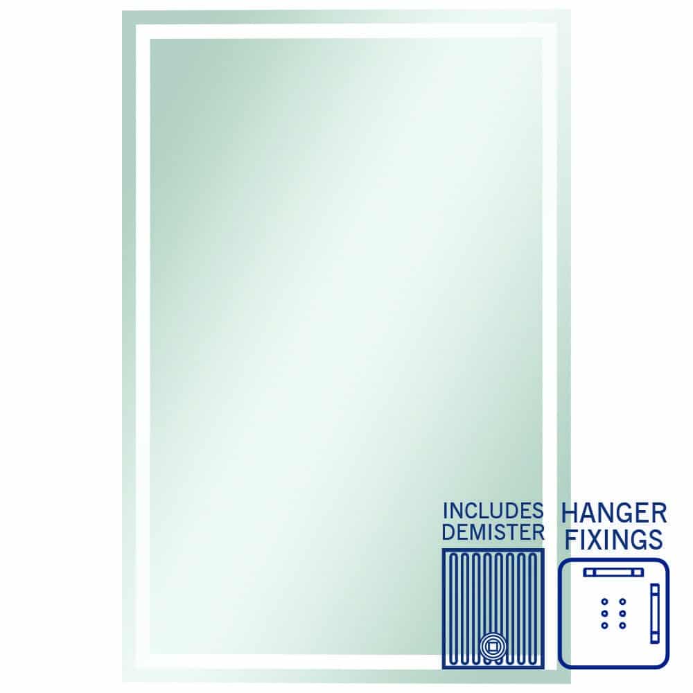 Ablaze - Sierra Rectangle Polished Edge Mirror with Sandblasted Border - 1500x900mm with Hangers and Demister