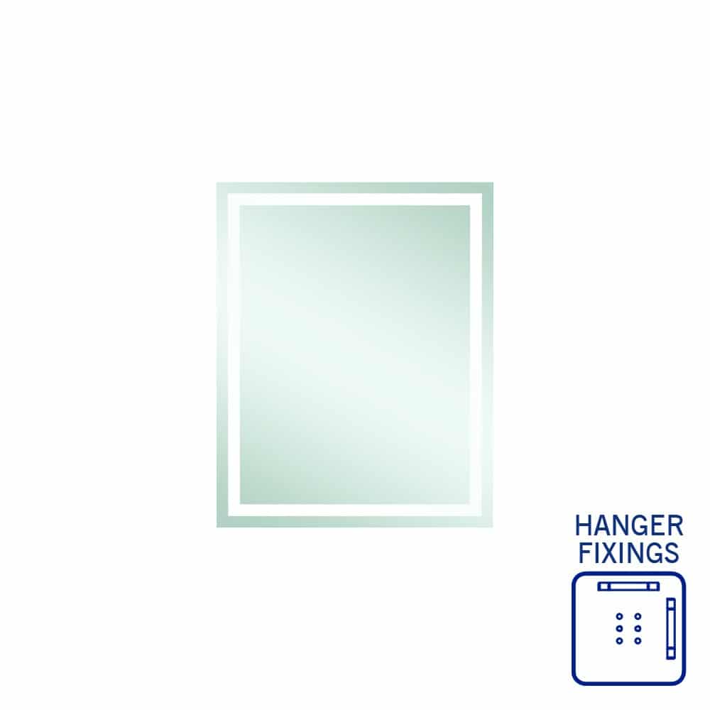 Ablaze - Sierra Rectangle Polished Edge Mirror with Sandblasted Border - 600x750mm with Hangers