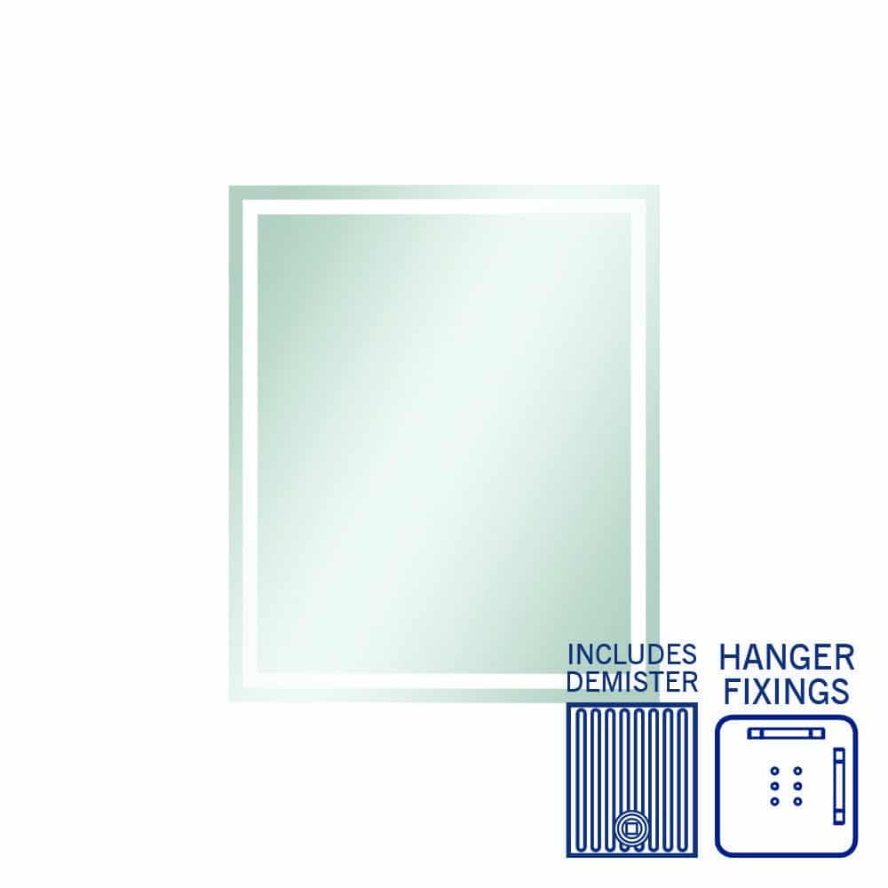 Ablaze - Sierra Rectangle Polished Edge Mirror with Sandblasted Border - 900x750mm with Hangers and Demister