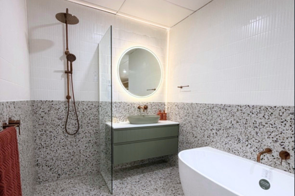 Vessel basins on timber shelving display