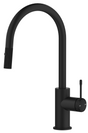 Mica Fluted pull-out sink mixer with a curved spout and fluted detailing in black on a white background.