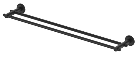 Mica Heritage Double Towel Rail in matte black with round wall mounts. 