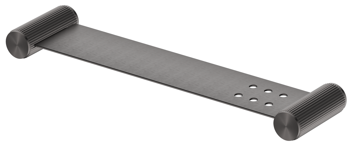 Mica Fluted Stainless Shelf 400mm in gunmetal with fluted wall mounts and drainage holes. 