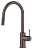 Mica Fluted pull-out sink mixer with a curved spout and fluted detailing in Dusk bronze on a white background.