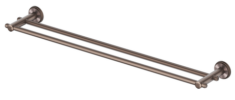 Mica Heritage Double Towel Rail in Dusk Bronze with round wall mounts.