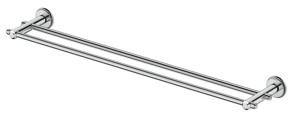 Mica Heritage Double Towel Rail in polished chrome with round wall mounts.