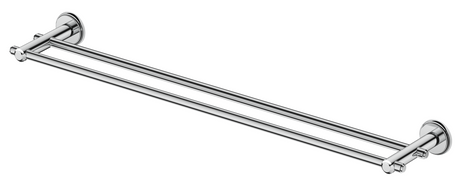 Mica Heritage Double Towel Rail in polished chrome with round wall mounts. 