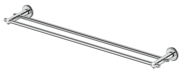 Mica Heritage Double Towel Rail in polished chrome with round wall mounts. 