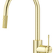 Mica Fluted pull-out sink mixer with a curved spout and fluted detailing in French gold on a white background.