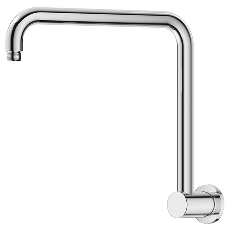 Mica Gooseneck Shower Arm in polished chrome with a curved high-rise wall-mounted design. 