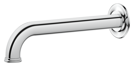 Mica Heritage wall-mounted bath and basin spout in polished chrome.