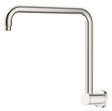 Mica Heritage wall-mounted gooseneck shower arm in brushed nickel.