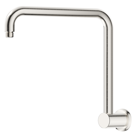 Mica Heritage wall-mounted gooseneck shower arm in brushed nickel.
