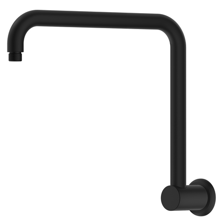 Mica Heritage wall-mounted gooseneck shower arm in matte black.
