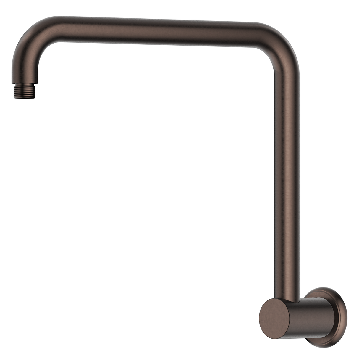 Mica Heritage wall-mounted gooseneck shower arm in Dusk Bronze. 