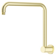 Mica Gooseneck Shower Arm in French gold with a curved high-rise wall-mounted design. 