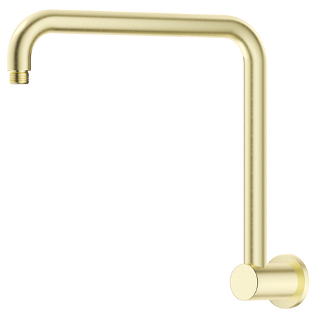 Mica Gooseneck Shower Arm in French gold with a curved high-rise wall-mounted design. 