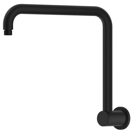 Mica Gooseneck Shower Arm in matte black with a curved high-rise wall-mounted design. 