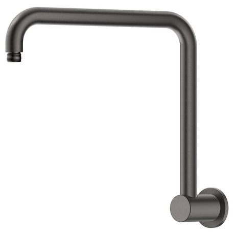 Mica Gooseneck Shower Arm in gunmetal with a curved high-rise wall-mounted design. 