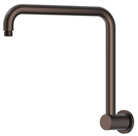 Mica Gooseneck Shower Arm in dusk bronze with a curved high-rise wall-mounted design.