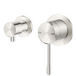 Mica Fluted Shower Mixer Diverter Sideways in brushed nickel, shown from two angles on a white background. 