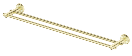 Mica Heritage Double Towel Rail in French Gold with round wall mounts. 