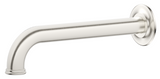 Mica Heritage wall-mounted bath and basin spout in brushed nickel.