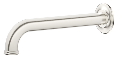 Mica Heritage wall-mounted bath and basin spout in brushed nickel.