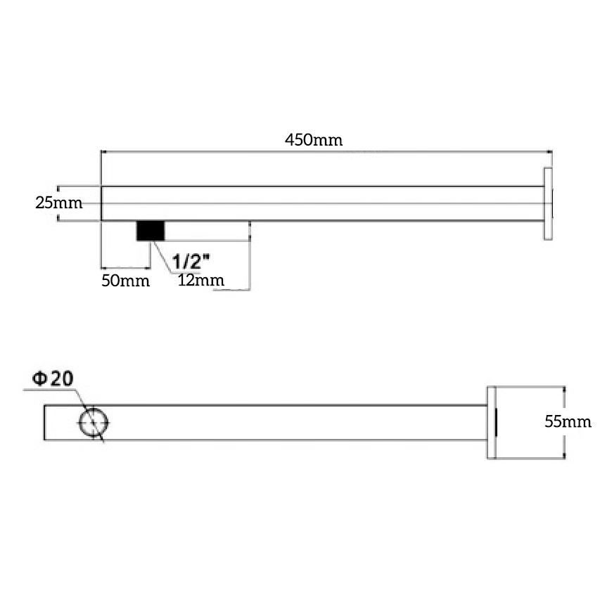 Mica - Wall Shower Arm - 450mm - Straight