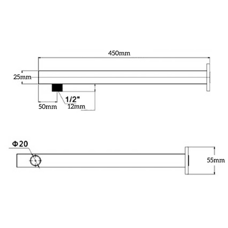Mica - Wall Shower Arm - 450mm - Straight