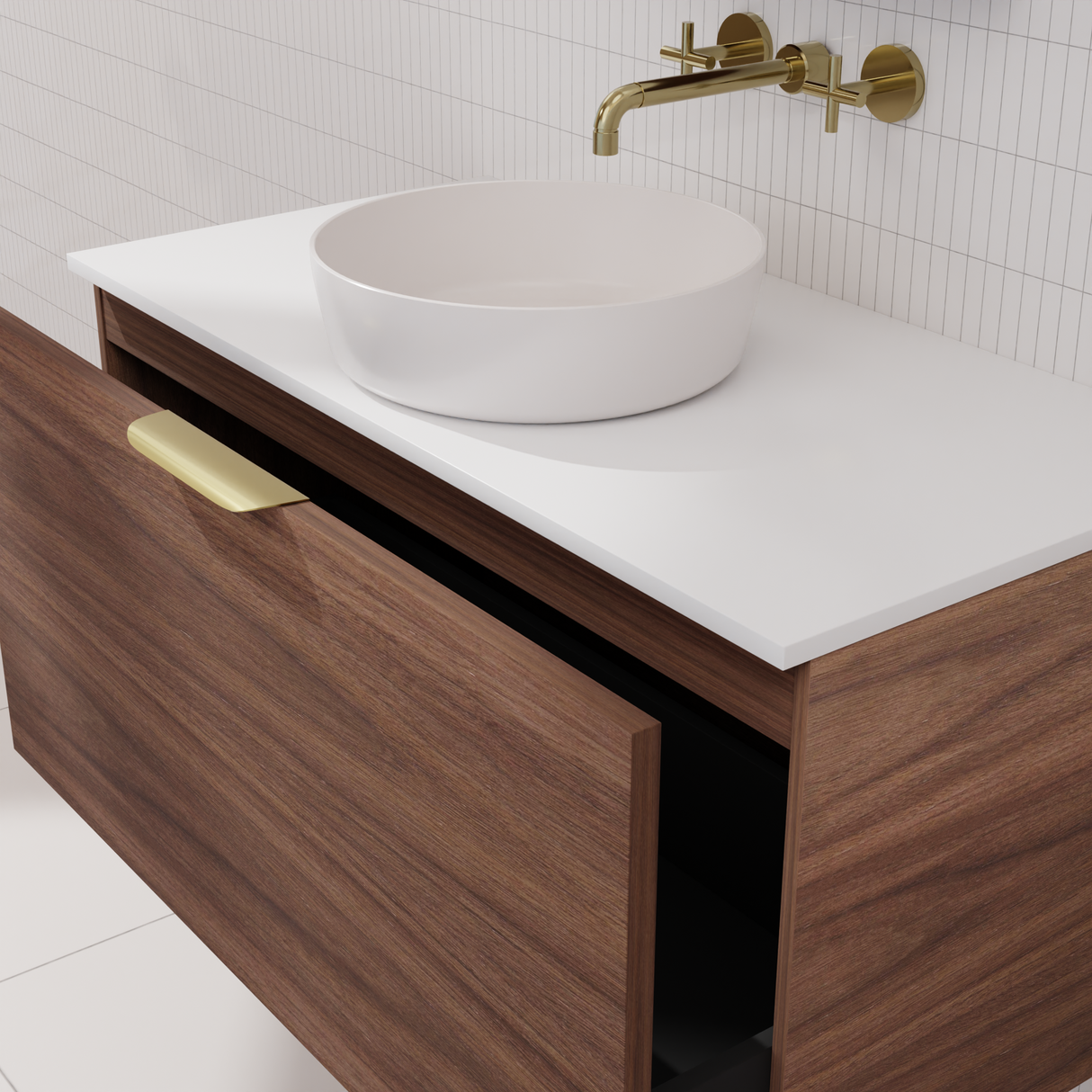 Zoe - 900mm Walnut Wall Hung Vanity