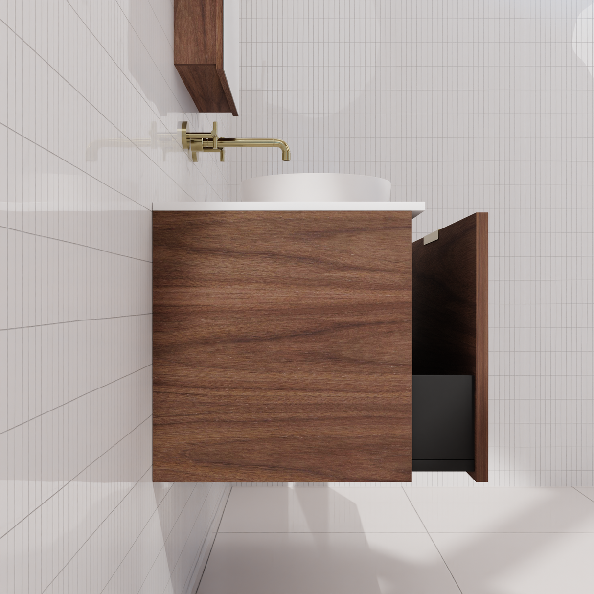 Zoe - 900mm Walnut Wall Hung Vanity