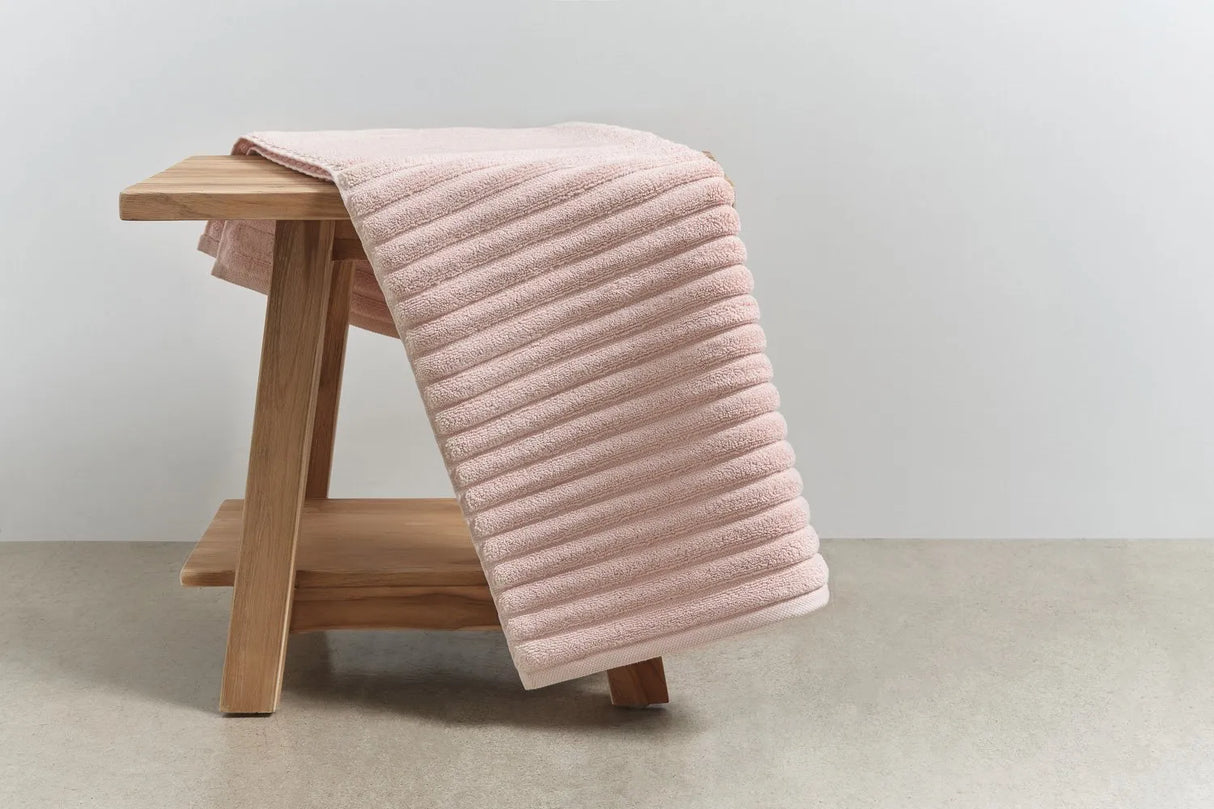 Pure Cotton Long Ribbed Bath Mat, Blush