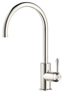 Mica Heritage Gooseneck Sink Mixer in brushed nickel with a curved spout and lever handle.