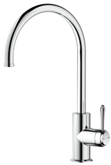 Mica Heritage Gooseneck Sink Mixer in polished chrome with a curved spout and lever handle.