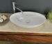 Ceres white ceramic oval counter top basin on timber vanity