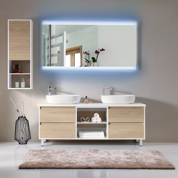 Otto Premium LED Mirror with Bluetooth Speakers & demister 1200x700mm in bathroom setting