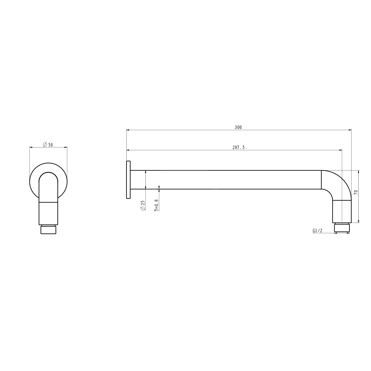 wall arm polished chrome product specification