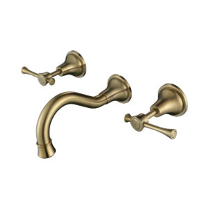 Montpellier Traditional Wall Taps & Spout Set Brushed Brass
